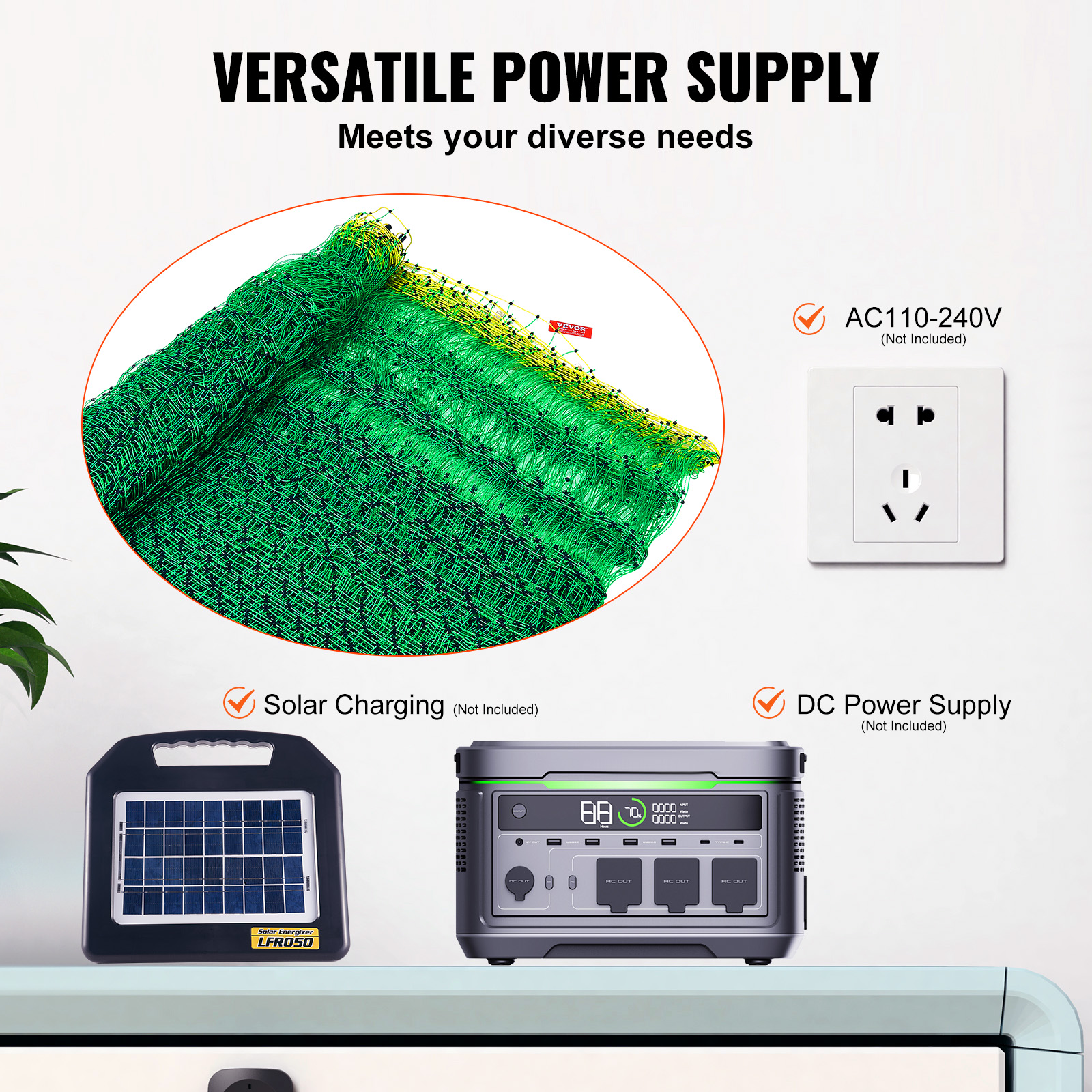 Red de Cerca Eléctrica VEVOR, 35 cm Alt x 164 pies Largo, Red PE con Postes y Estacas Dobladas con Espinas, Malla Útil Portátil para Cabras, Ovejas, Corderos, Ciervos, Puerros, Perros, Ideal para Jardines, Granjas y Rancho — imagen 3