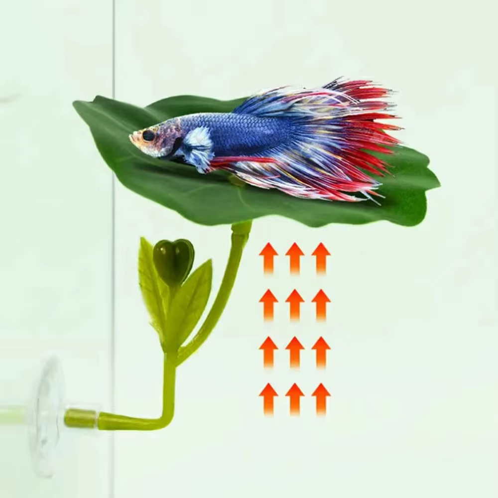 Hammaca para peces betta de Green Leaf - Decoración segura para acuario que reduce el estrés con cúpula de sujeción fuerte y planta artificial — imagen 5