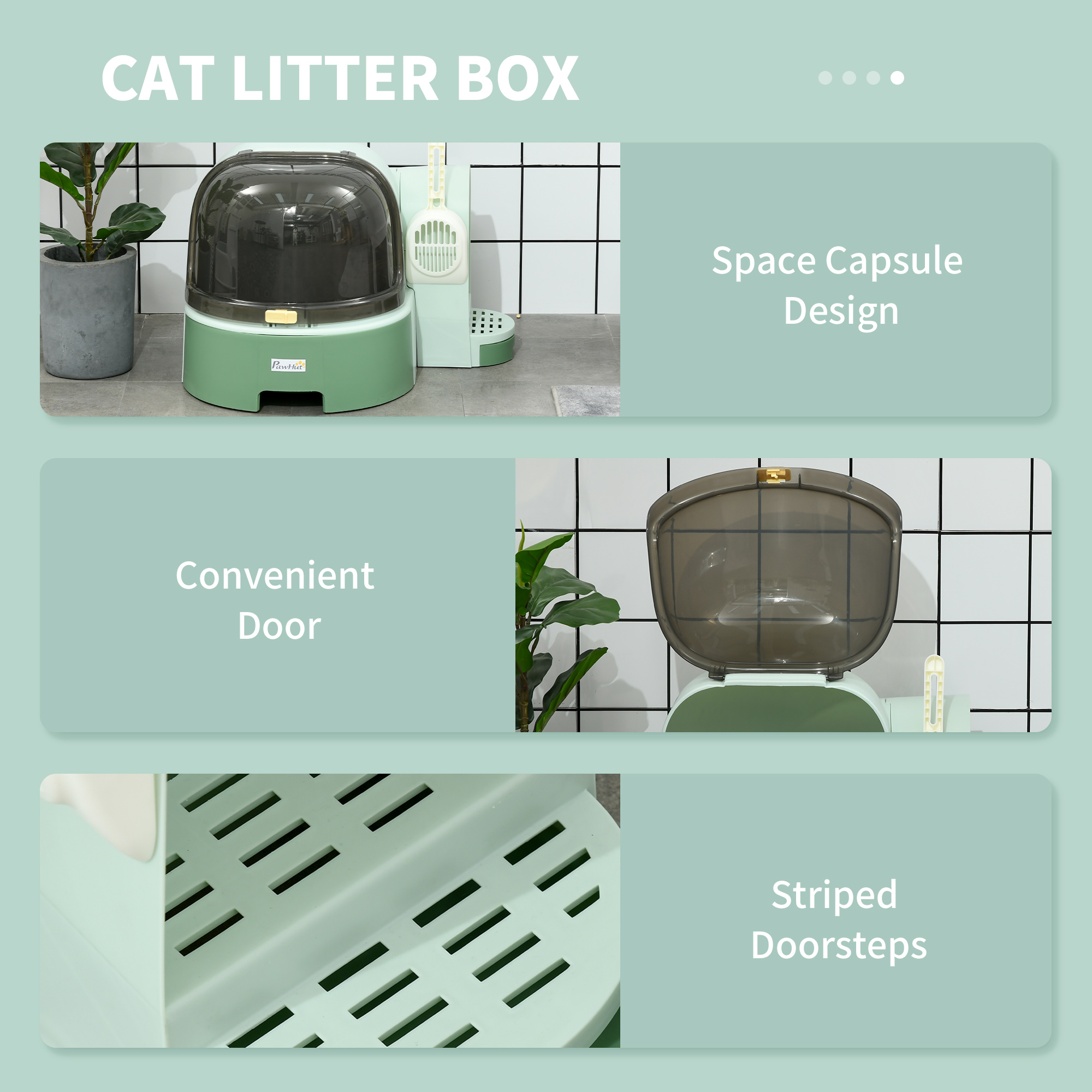 Caja de Arena para Gatos Fácil de Limpiar con Acceso Abierto y Cuchara, Verde — imagen 2