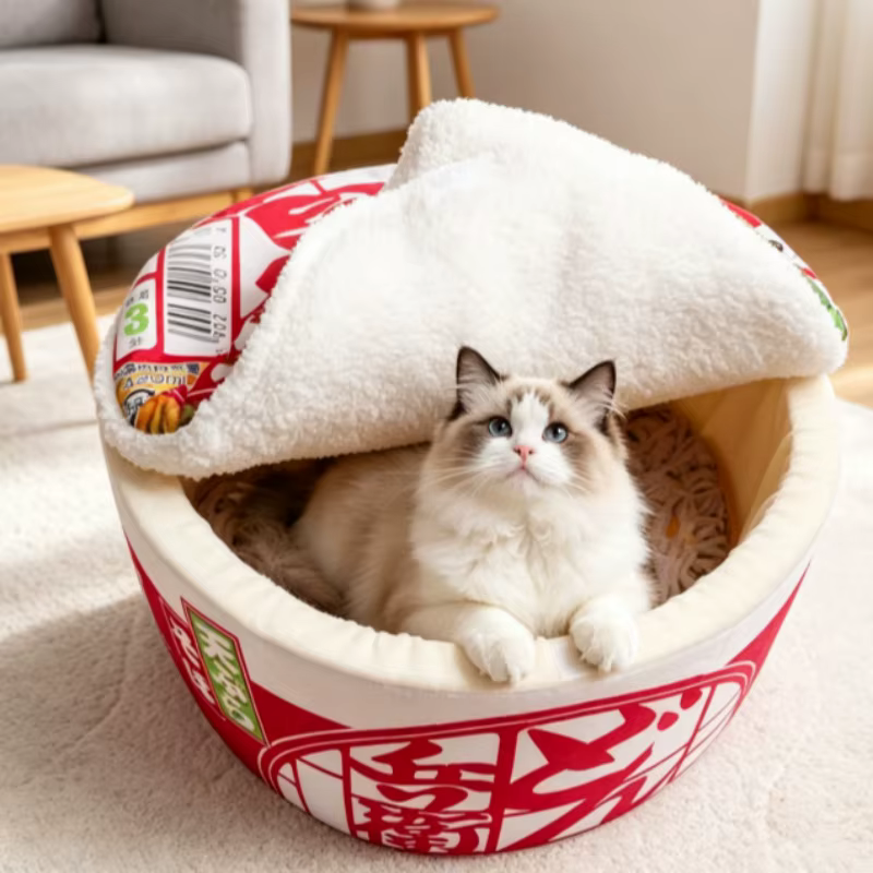 Pet Dog Cat House Kennel Super Large Instant Noodle Warm Dog Cat Nest Beds Cushion Udon Cup Noodle Pet Bed Cozy Nest — image 1