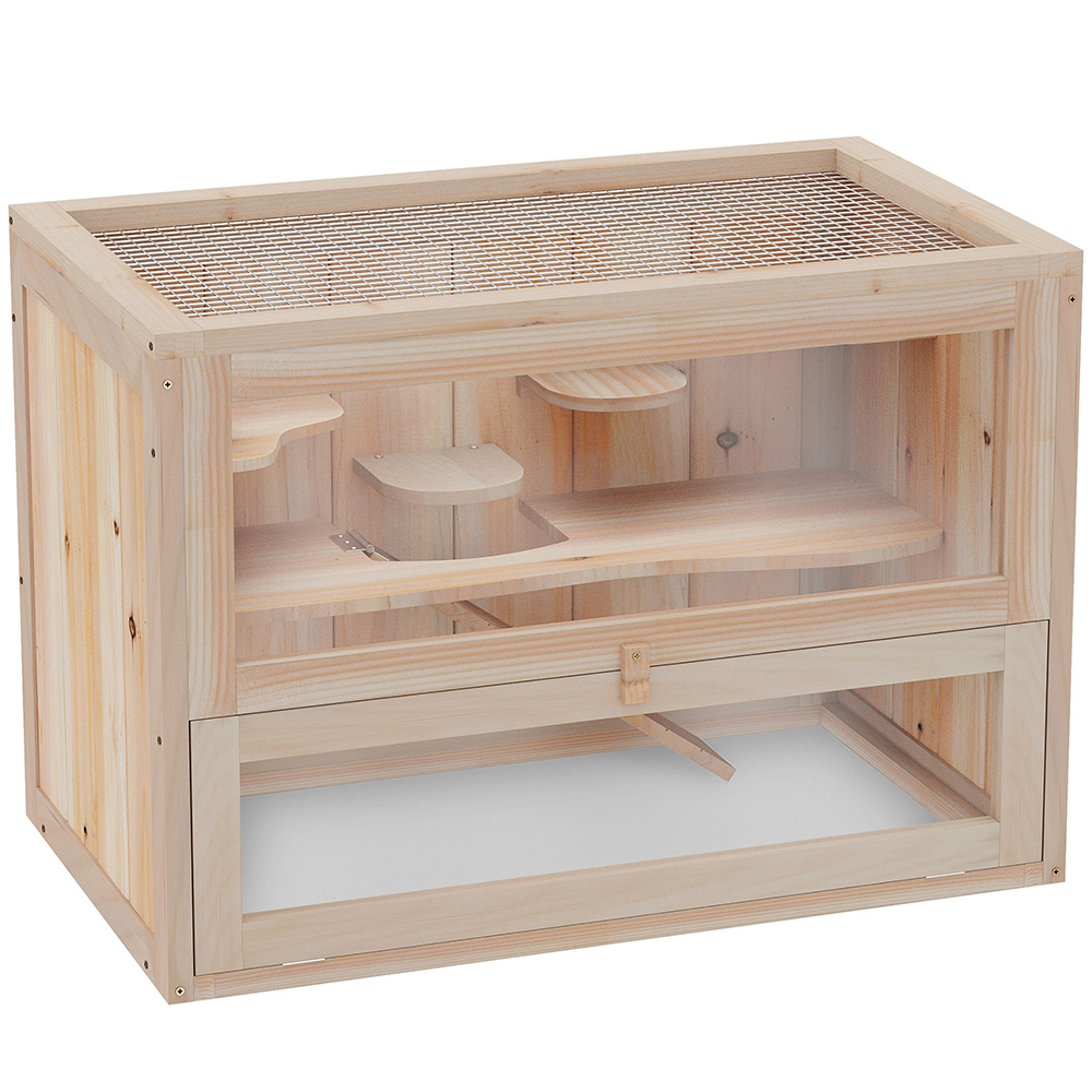 2-Level Hamster Cage Mice And Rat House, With Openable Top, Front Door, Shelf And Ladder For Hamsters, Mice And Other Small Rodents Ramps — image 4