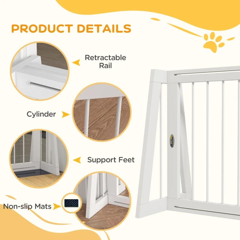 Reestanding Wooden Pet Gate With Support Feet & Non-Slip Mats For Indoor, Stairway, Doorway, White — imagen 3