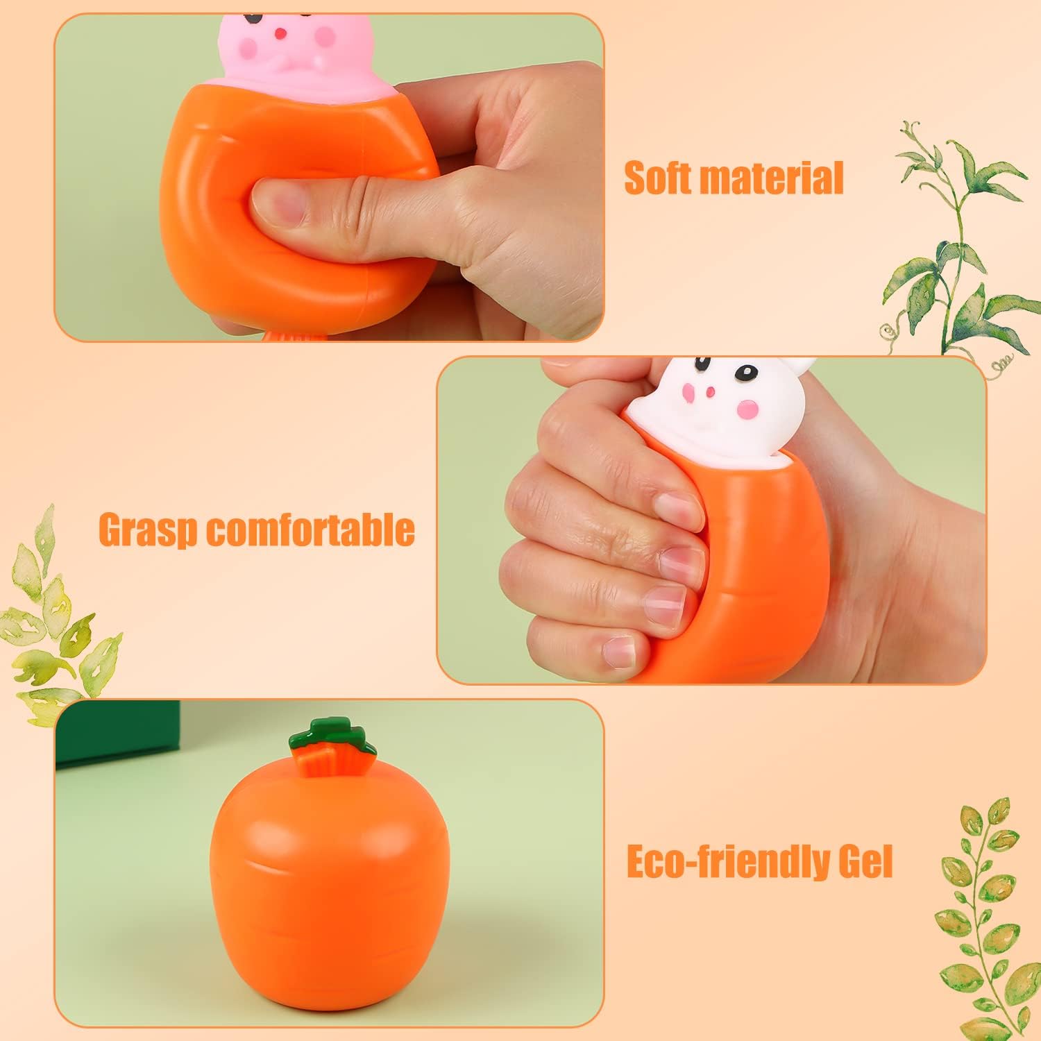 4 Pack Carrot Rabbit Squeeze Stress Balls, Bunny Sensory Fidget Toys, TPR Stress Relief Toys For Kids Adults, Easter Birthday Party Favors For ADD ADHD OCD — image 4