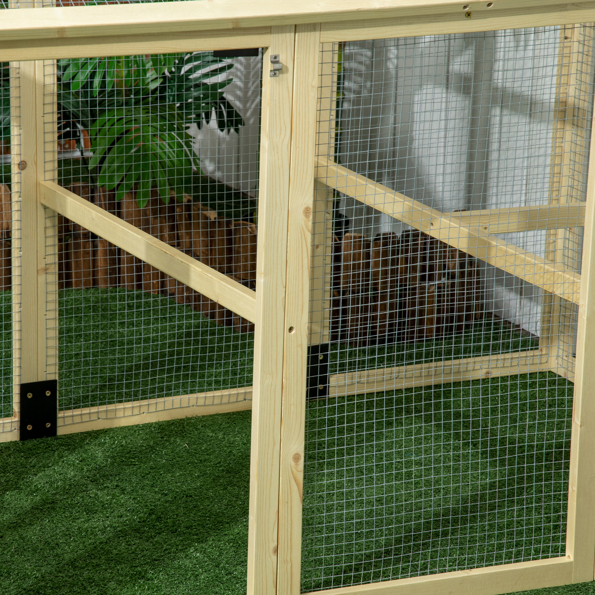 PawHut Chicken Run, Wooden Large Chicken Coop, Combinable Design With Perches & Doors For Outdoor, Backyard, Farm, 4.6' X 2.8', Nature Wood — imagen 2