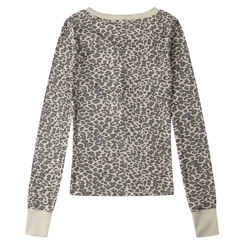 Coffee gray leopard print vertical slim fit long sleeved T-shirt — image 3