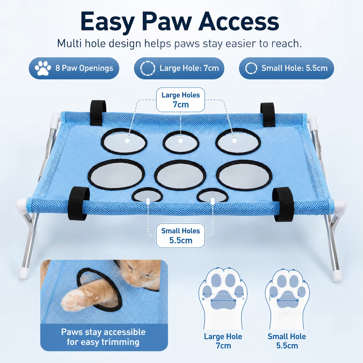 Foldable Pet Grooming Table 60cm Dog Cat Grooming Hammock Stand Multi Hole Mesh Nail Trimming Bathing Helper — image 3