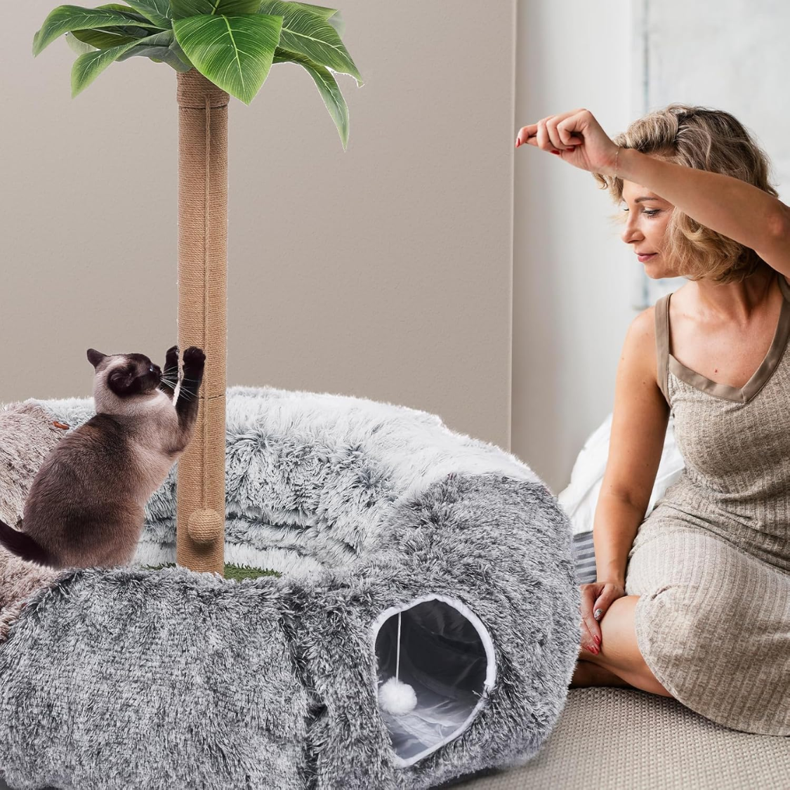 Túneles para Gatos Grandes para Hogares - Colchón Cálido y Túnel de Cueva con 20 Juguetes para Mascotas, Túnel en Dona y Conjunto Variedad de Juguetes para Kitten — imagen 2