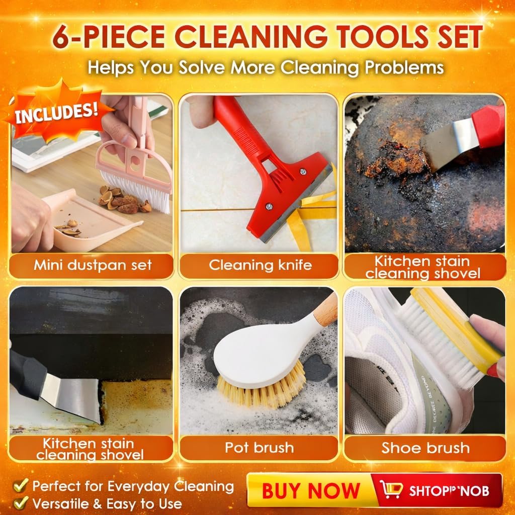 Long Handle Broom And Dustpan Set, Upright Self-Cleaning Combo With Windproof Dustpan And 6 Bonus Tools For Pet Hair Cleaning — image 4
