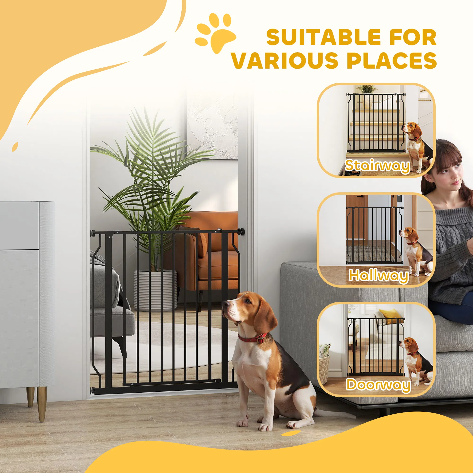 30"- 34" Easy Install Pet Gate w/ Door & Double Locking System, Extra Wide Dog Gate for Stairs, Hallways, Black — image 5