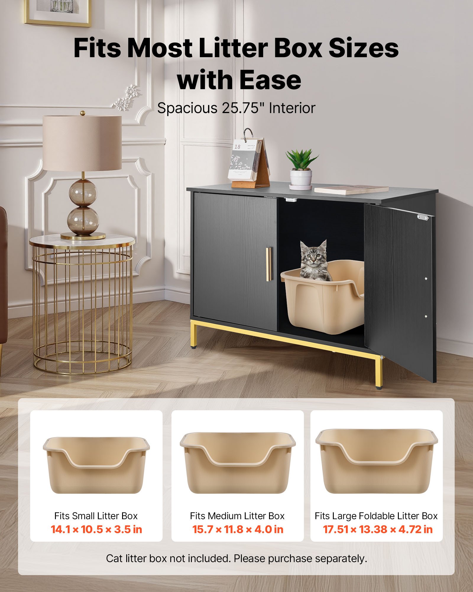 Cat Litter Box Enclosure Furniture, 27.6 In Hidden Litter Box Cabinet With Metal Legs & Handle, Modern Style Cat Washroom House End Table, Fit Most Of Litterbox, For Bedroom Living Room — image 4