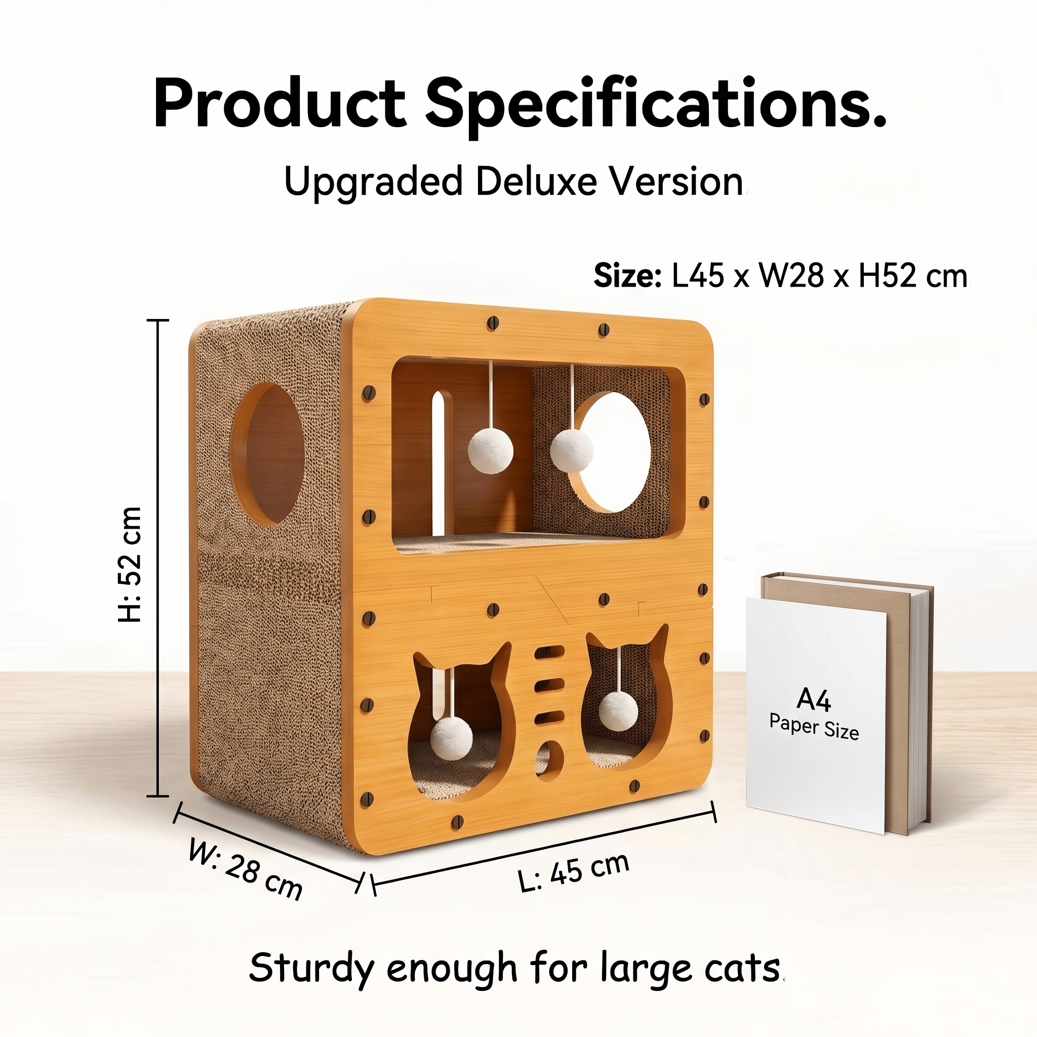 Casa Rascador para Gatos de Doble Capa en 2 Estilos, Nido Multifuncional de Cartón Corrugado, Villa Espaciosa, Cama Cueva para Gatos con Juguete de Bola Colgante, Resistente al Desgaste, Casa para Gatos de Interior para Afilar Uñas — imagen 3