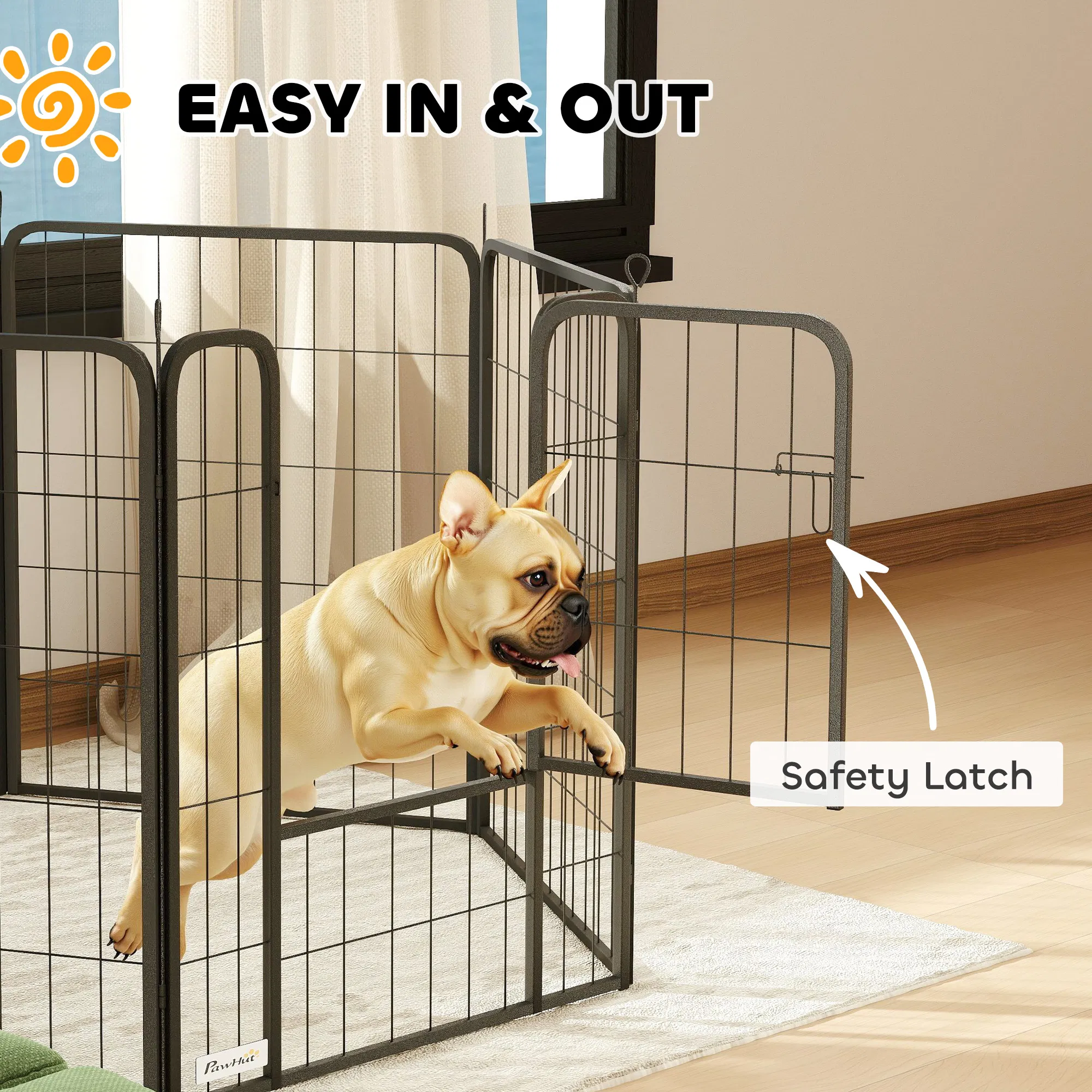 31.5" Dog Playpen Indoor Outdoor, Portable Foldable 8 Panels Pet Playpen with Door & Strap for Medium Dogs — image 5