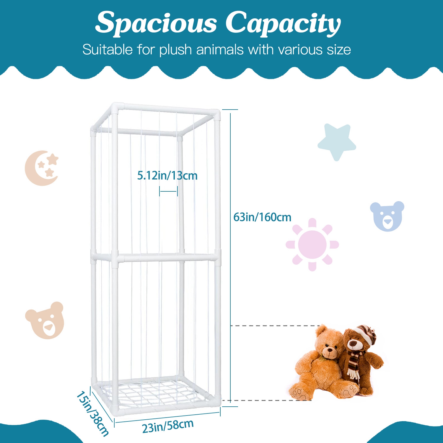 Stuffed Animal Storage PVC Plush Organizer Shelf Plush Stuffed Animal Holder Standing Kids Toy Storage Cage With Elastic Band For Nursery Play Room Bedroom — image 6