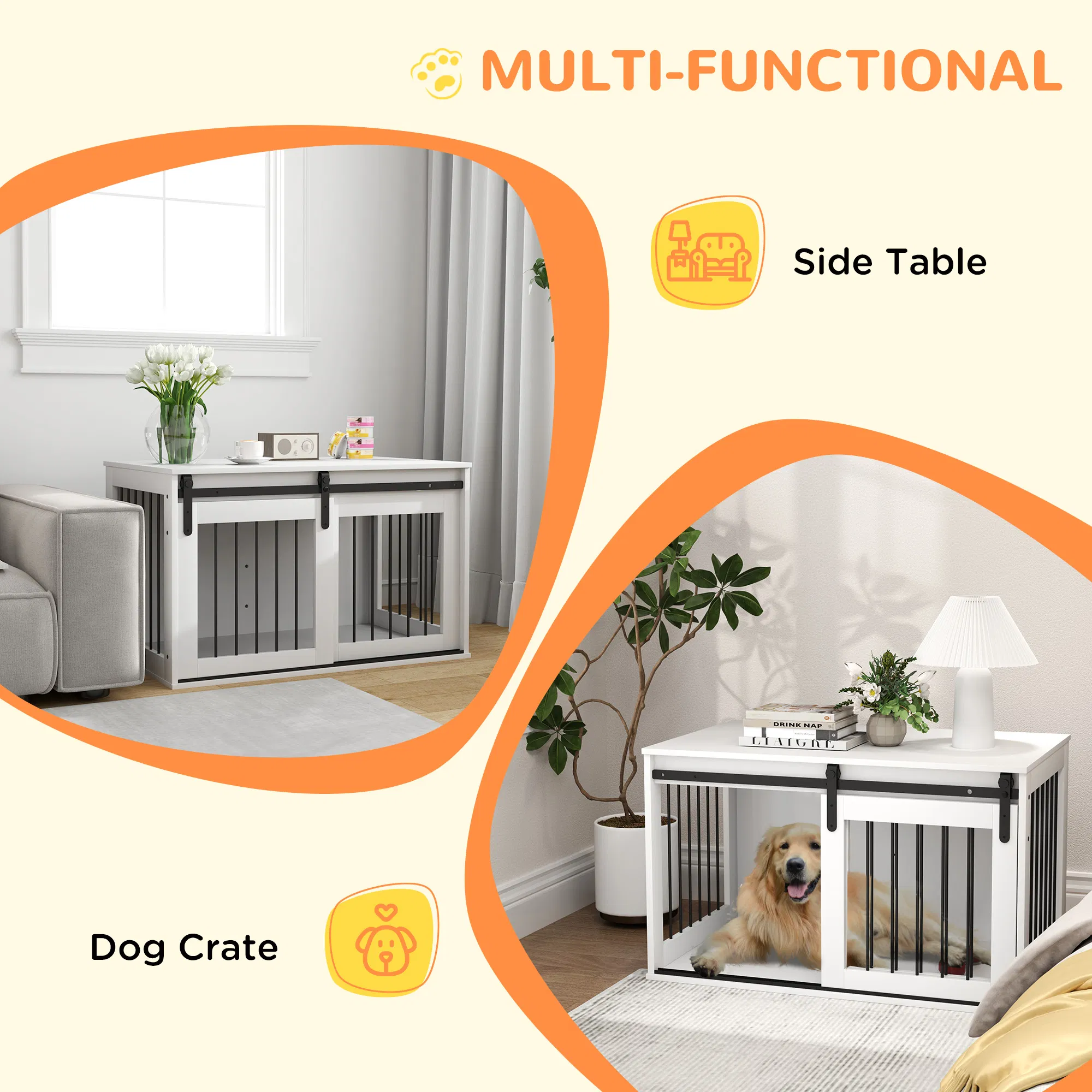 39" Dog Crate Furniture, Dog Crate End Side Table for Large Dogs, White — image 5