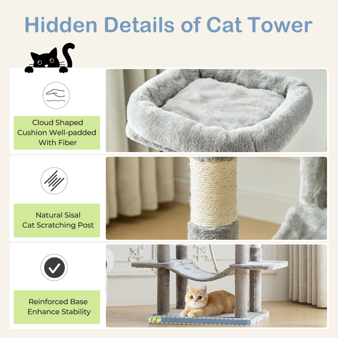 Torre para Gatos de Gran Tamaño, Plataforma Multigato con Hammock y Casa para Gatos Individuales — imagen 16