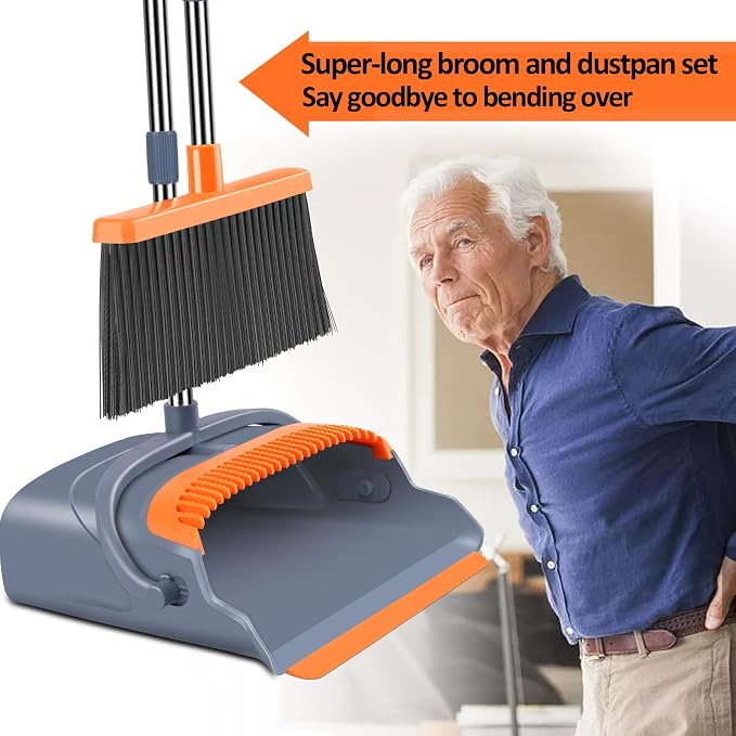 Self-Cleaning Broom And Dustpan Set With Teeth, Stand Up Sweeper For Indoor And Outdoor Floors, Pet Hair And Home Cleaning — image 4