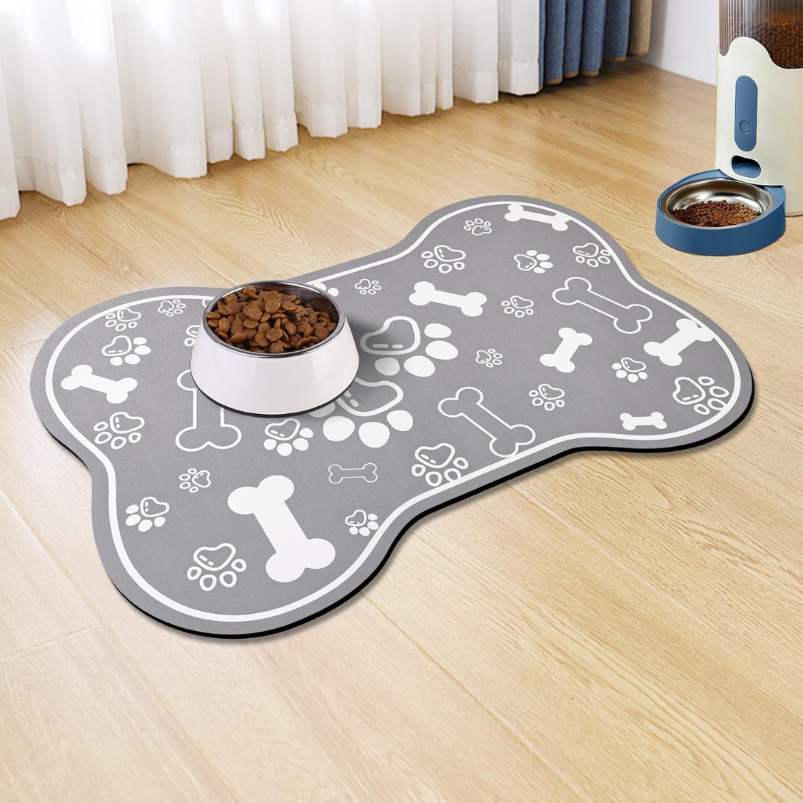 Manta de Alimentación para Perros y Gatos, Materiales Absorbentes Rápidos para Comida y Agua con Base de Goma, Forma de Hueso con Diseño Cómico para Decoración Interior — imagen 1