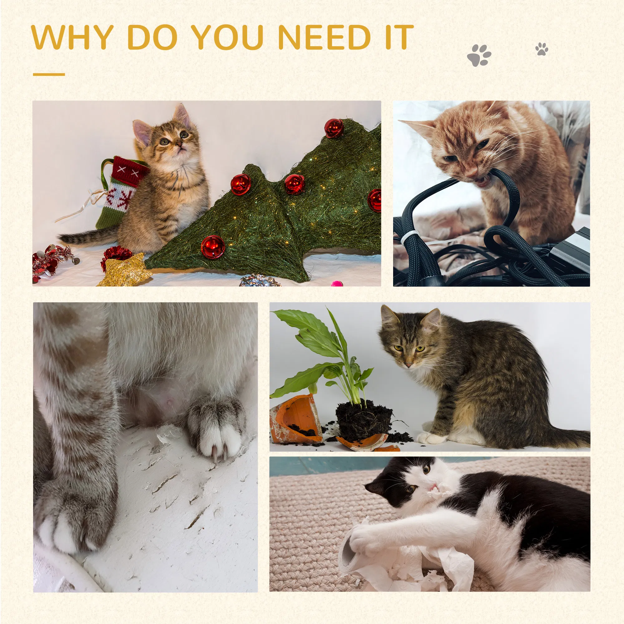 Cat Tree with Scratching Post, Toy Ball, Perch, Small Cat Tower for Indoor Cats - 16" x 16" x 19", Beige — image 5