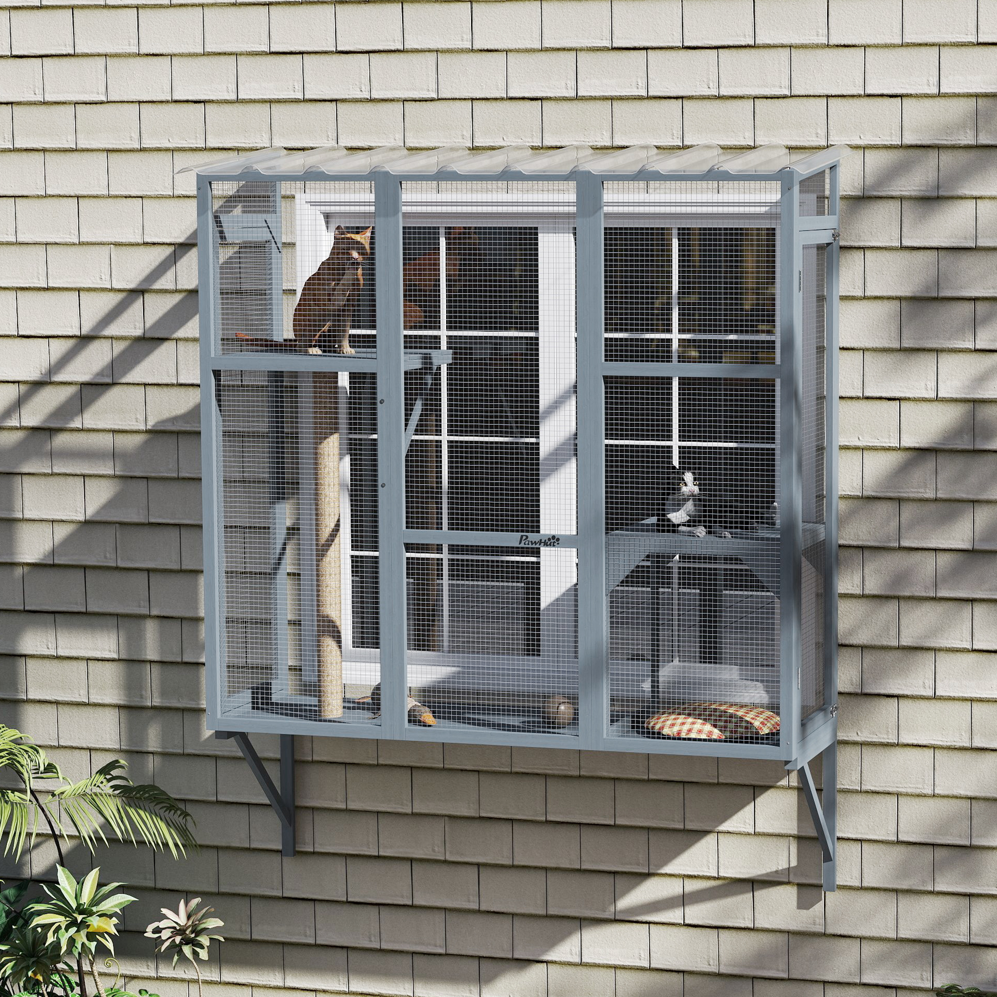 Catio Exterior para Gatos, Ventana para 2-3 Gatos Grandes con 2 Plataformas de Salto y Palo de Escarbar — imagen 1