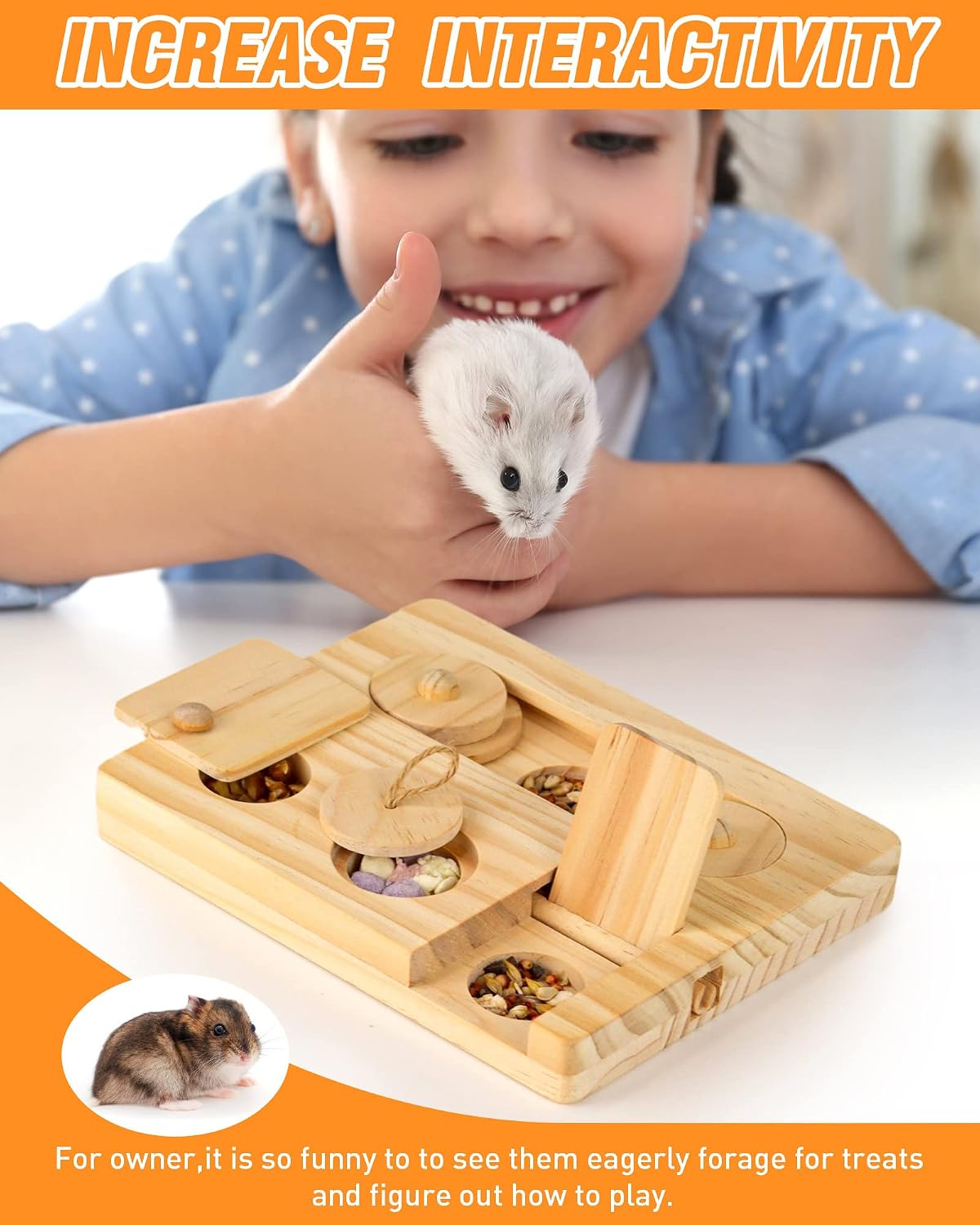 6-in-1 Small Animal Foraging Toys, Wooden Interactive Enrichment Set With Treat Dispenser For Guinea Pigs, Hamsters And Rabbits — image 5