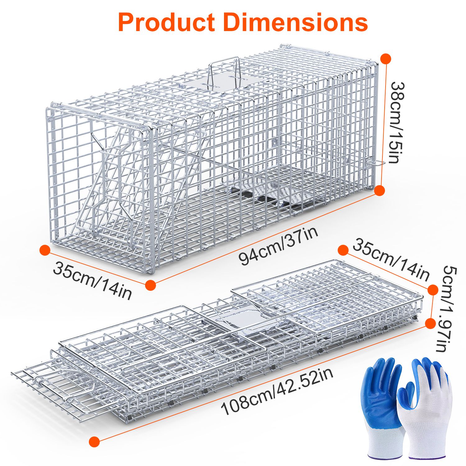 Caja de Trampa para Animales Vivos 37x14x15 pulgadas Plegable Captura y Liberación Humana para Zorros, Ratas, Perros Sueltos, Armadillos, Ardillas y Mapaches — imagen 14