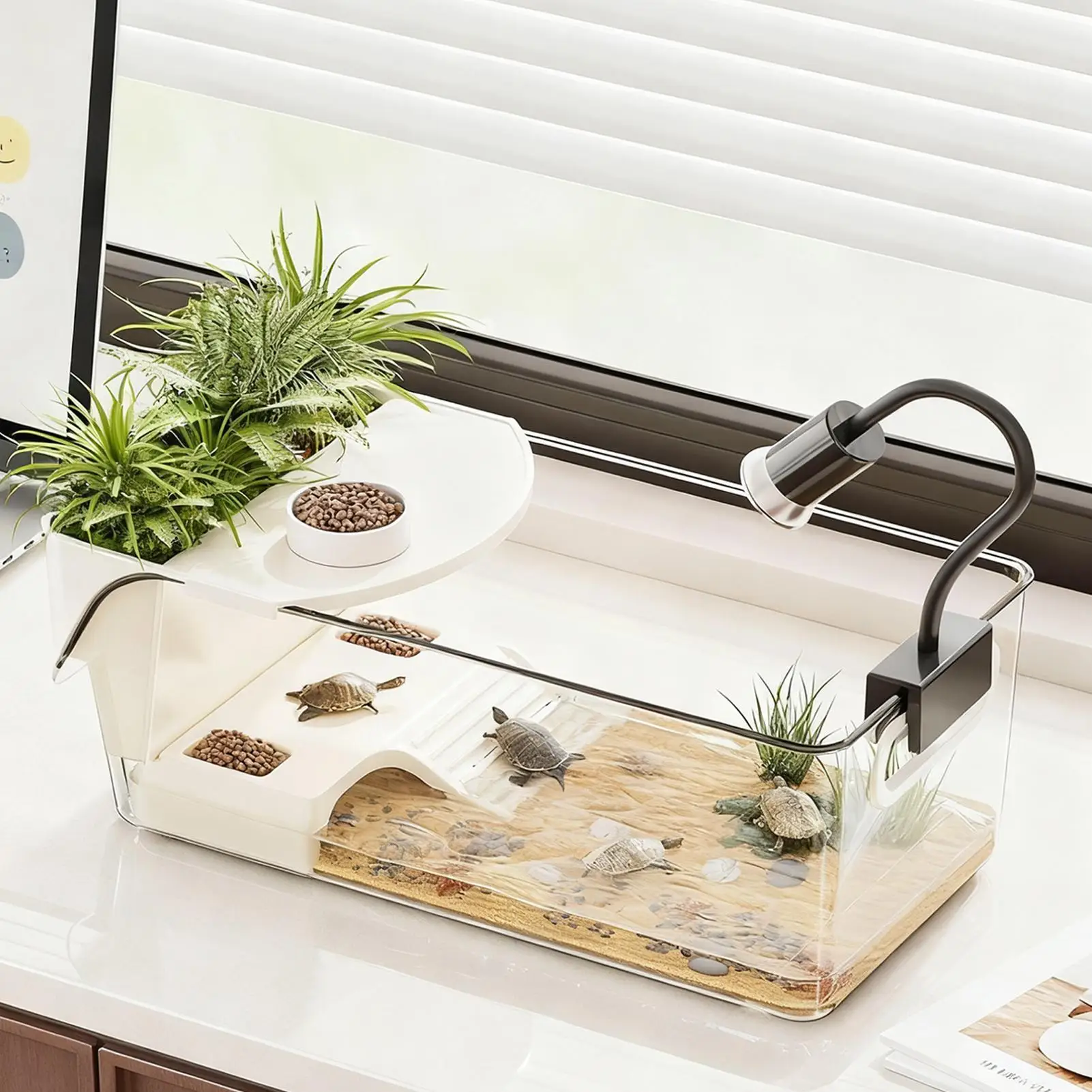 Tanque para Tortugas Grande Terrario con Plataforma de Calentamiento Transparente Acuario para Reptiles Anfibios y Crustáceos Pequeños — imagen 1