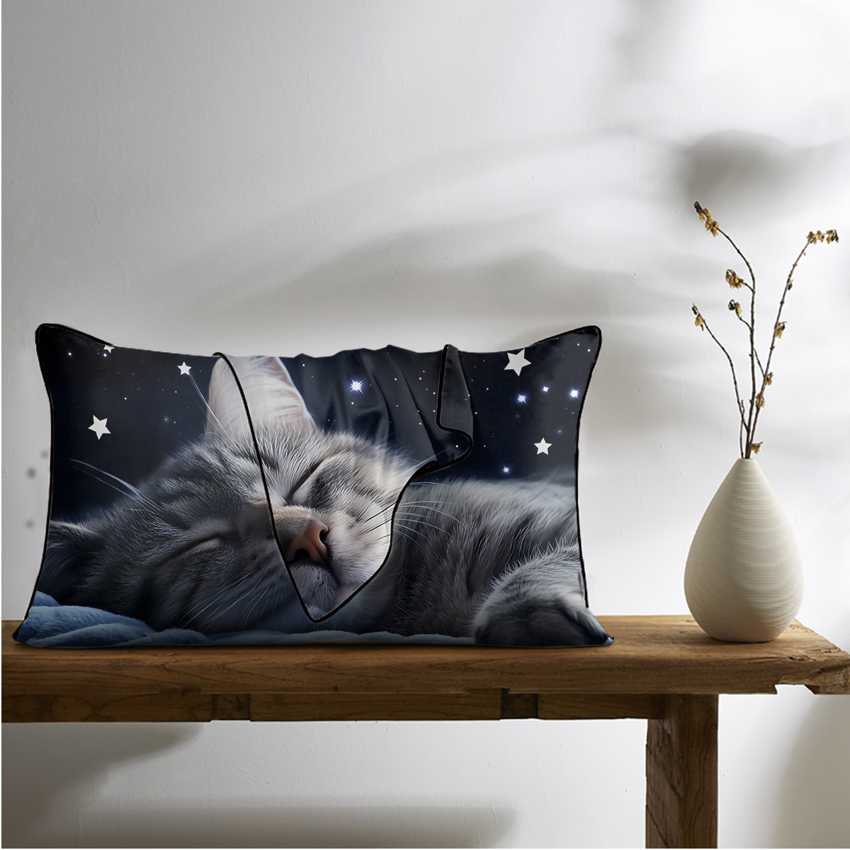 2 Piezas de Fundas de Almohada de Satén Con Estampado de Gatos y Cielo Estrellado, Suaves y Delicadas Con la Piel, Aptas Para Todas las Estaciones — imagen 1
