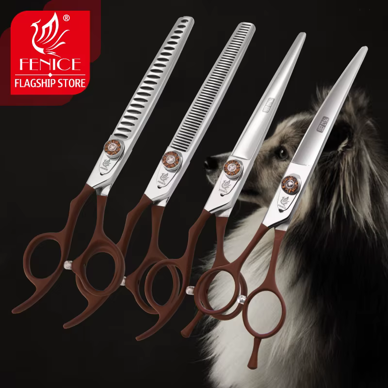 Fenice Professional Pet Grooming Scissors for Left handed Groomer/Beauticians Curved Shear Thinning Scissors Set — image 1