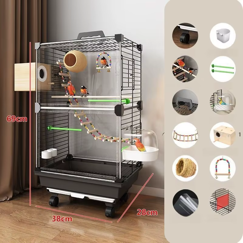 Caja para Pájaros Ornamental Transparenta con Espacio Doble para Aves de Gran Tamaño - Casa Interactiva Fácil con Caja y Plataforma — imagen 6
