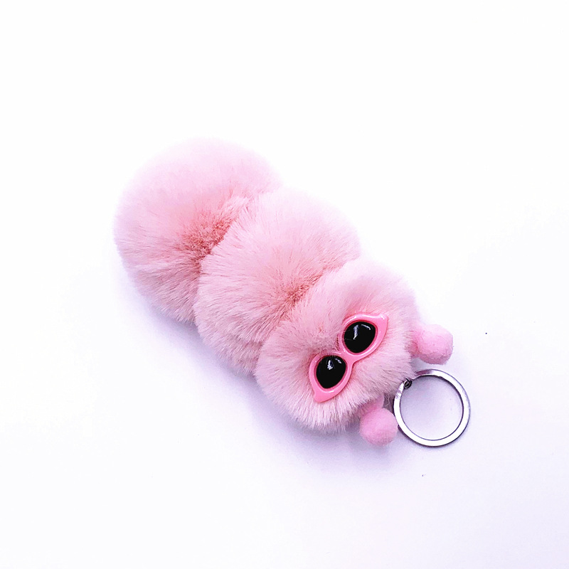New Cute Caterpillar Key Chain Cute Candy Color Cartoon Plush Bag Pendant Car Key Chain Accessories — image 5