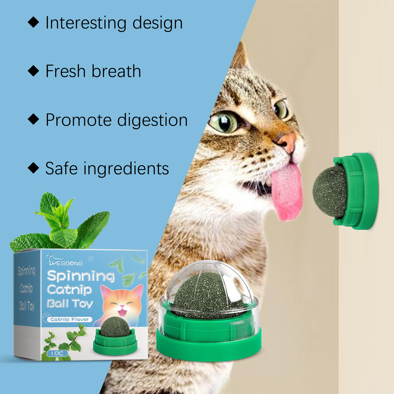 Pelota de Gato con Sabor a Menta Giratoria Juguetes para Mascotas Cuidado Dental Limpiador de Dientes — imagen 3