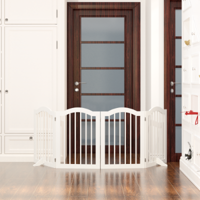 27.6 Height Tall Freestanding Pet Gate, 4 Panels Foldable Dog Gate, Solid Wood Folding Safety Fence Wooden Dog Gate With 2 Pcs Support Feet Ideal For Stairs, Doorways, Halls, Kitchens — image 2