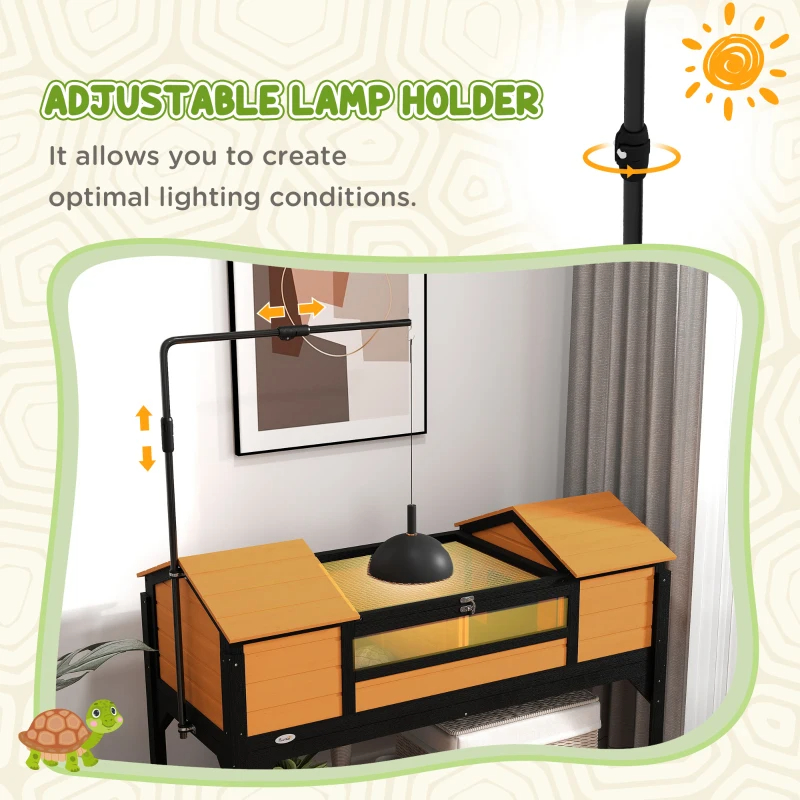 Tortoise Enclosure Tortoise House With Adjustable Lamp Holder Storage Shelf, Dual Main Houses, Openable Lid, Yellow — imagen 8