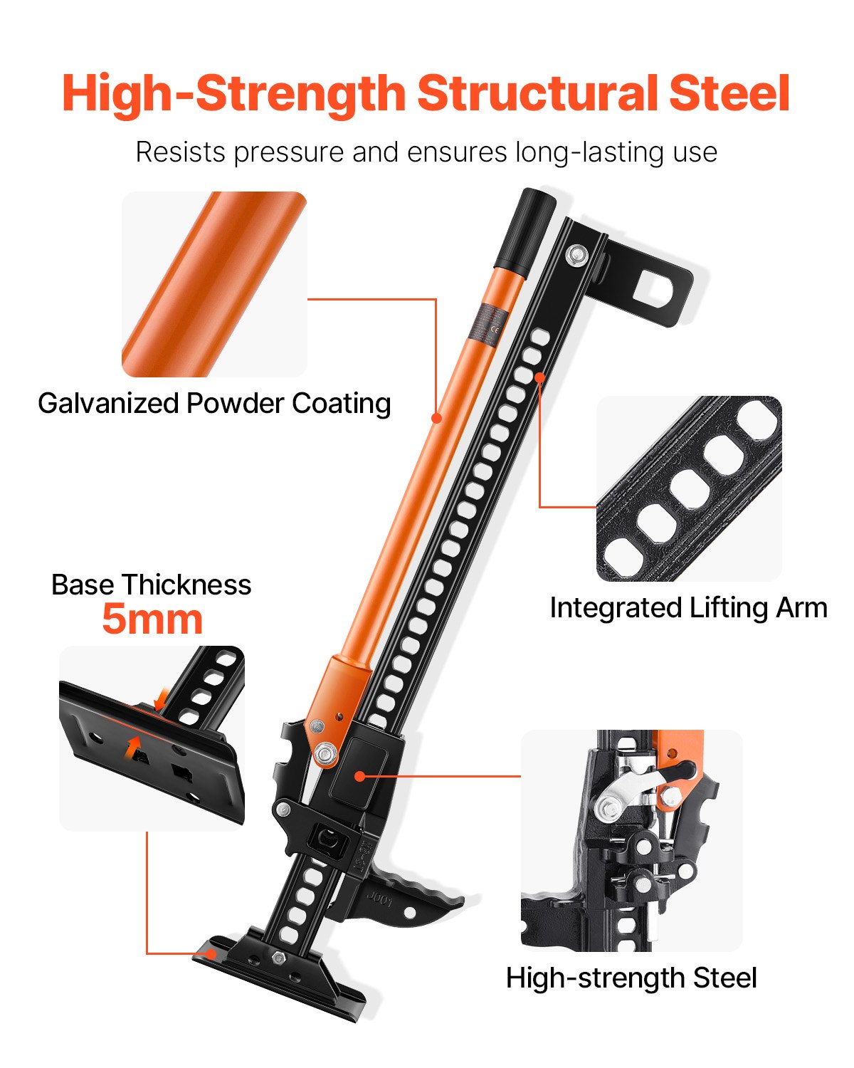 Farm Jack de 34" de Elevación Alta para Granjas, Capacidad de 3.18 Toneladas (7,000 Lbs) con Mecanismo de Enganche y Rueda de Rodaje para Camiones, Tractores y Vehículos Off Road — imagen 2