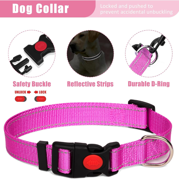 Dog Harness Collar And Leash Set - Dog Halter Harnesses Fits Small Medium Dogs Pink-M — image 2