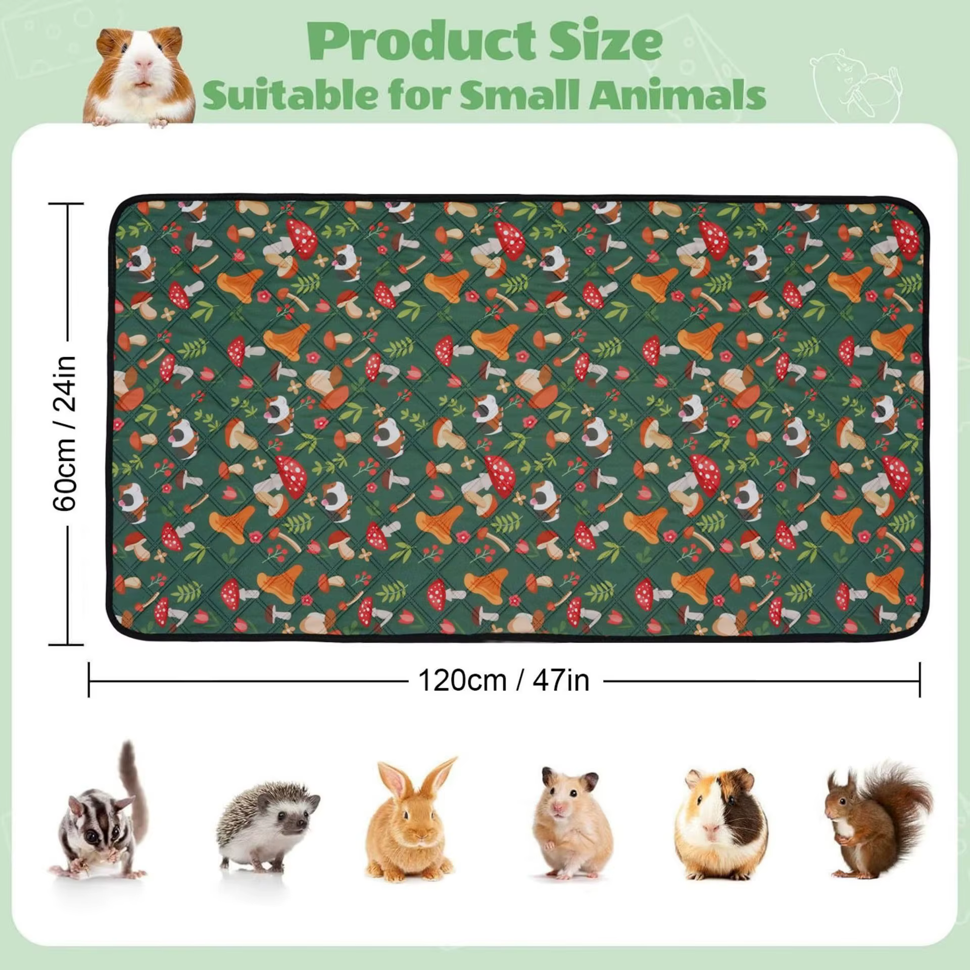 Reusable Washable Small Animal Cage Liner, Non‑Slip Pee Pad Bedding Mat to Prevent Bumblefoot for Rabbit Bunny Hamster Guinea — image 2