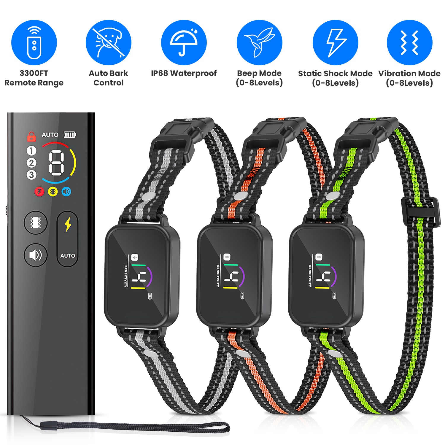 Collar Antiladridos y de Descarga 2 en 1 para Perros Collar de Entrenamiento con Control Remoto Recargable Impermeable IP68 con 3 Canales para Perros Medianos y Pequeños — imagen 18