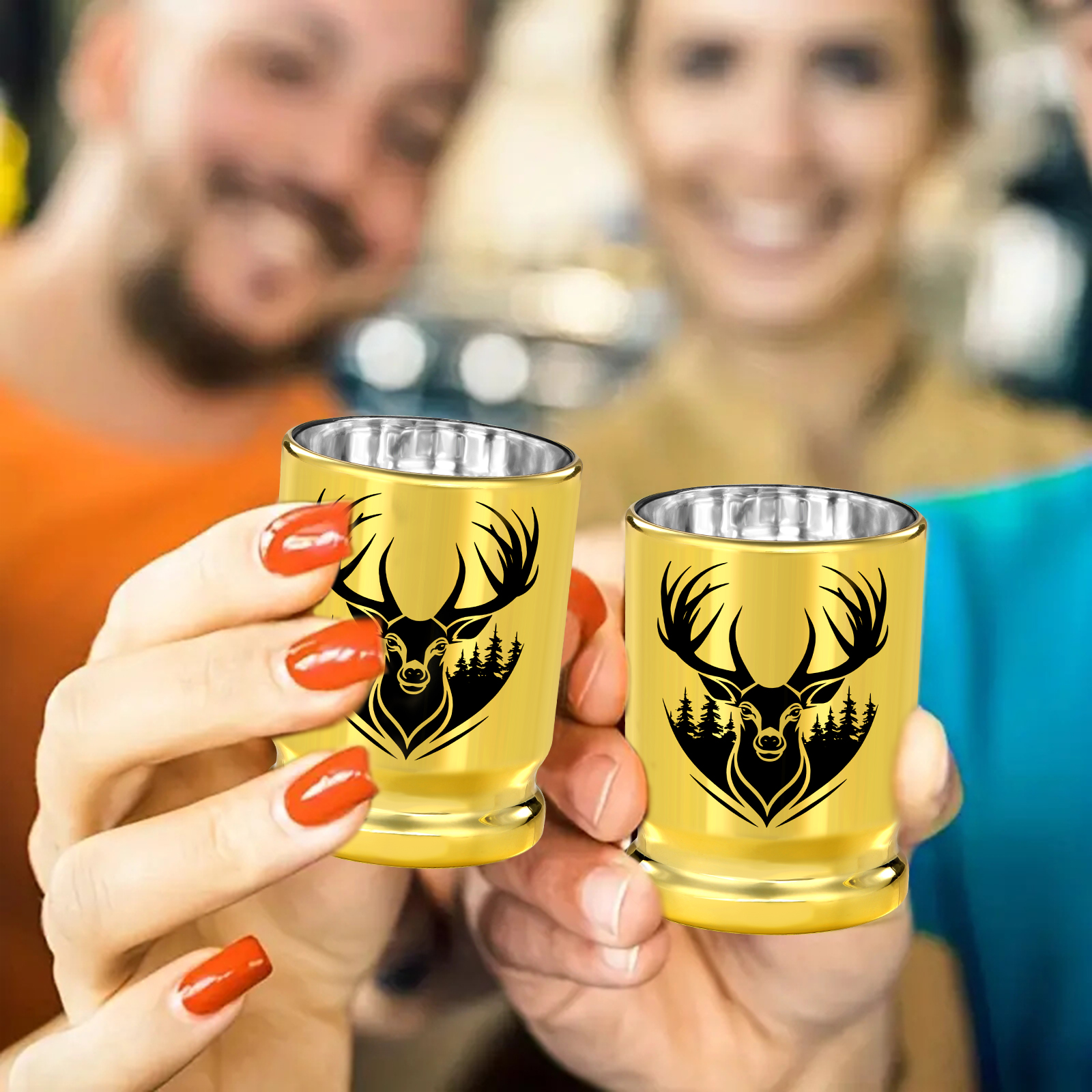 2pcs 50 Caliber Deer Head Golden Plastic Wine Glasses With Gift Box - Leak Proof, Reusable - Stylish Animal Print Design, Suitable For Whiskey, Tequila, Etc — image 5