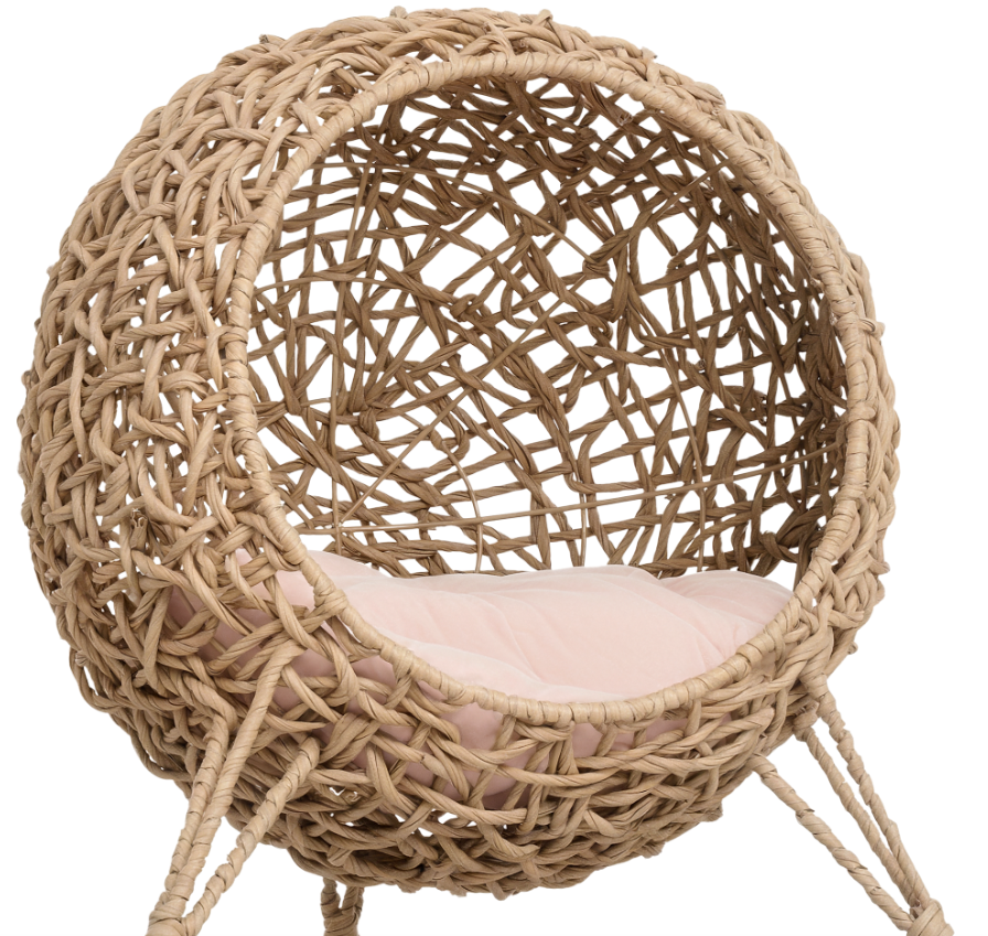 Cama para Gatos Tejida de 20.5", Casa para Gatitos Tejida a Mano con Hoja de Banano Trenzada, con Cojín, Natural — imagen 7