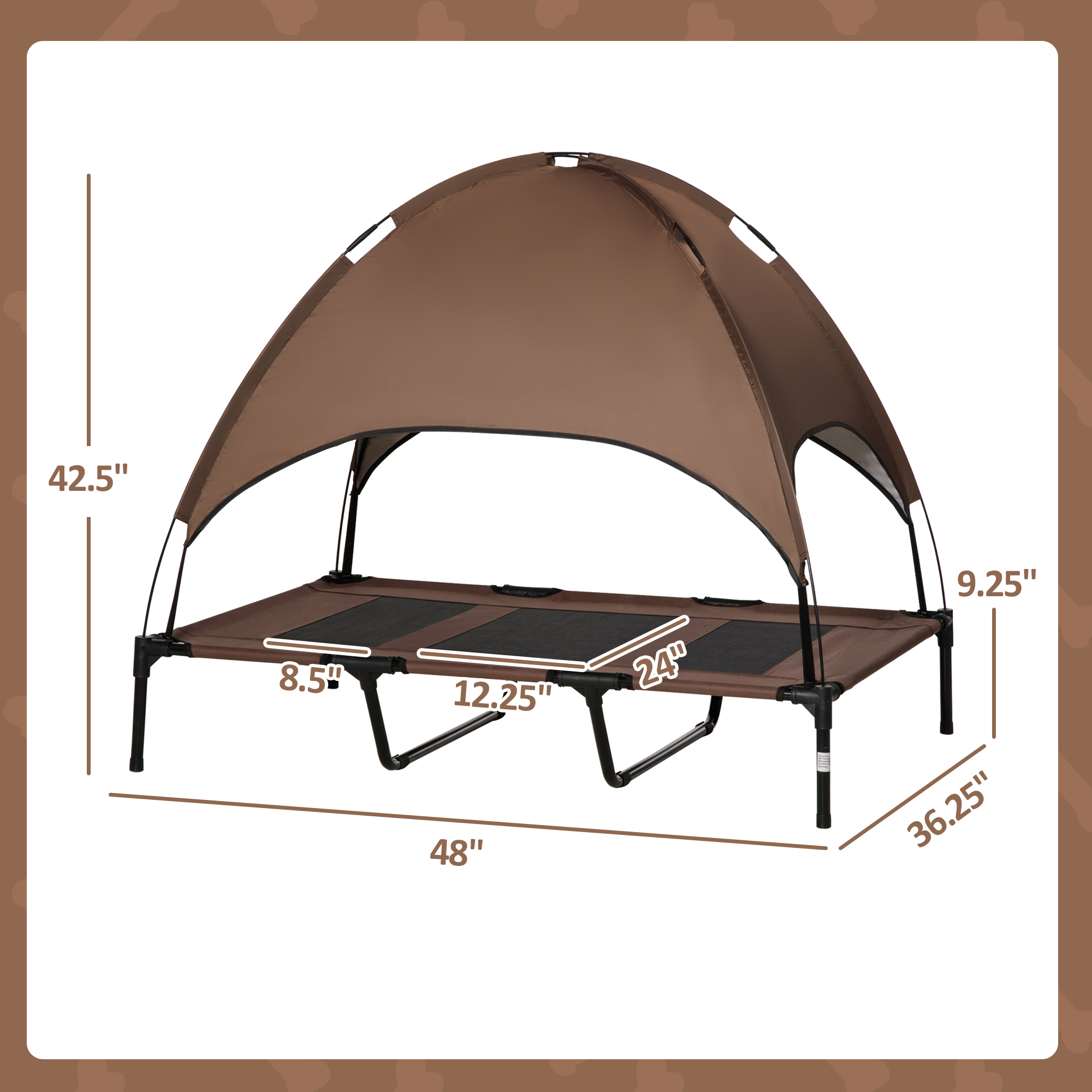 Camastro Portátil Elevado para Perro de 48" x 36" con Toldo de Protección UV, Café — imagen 6