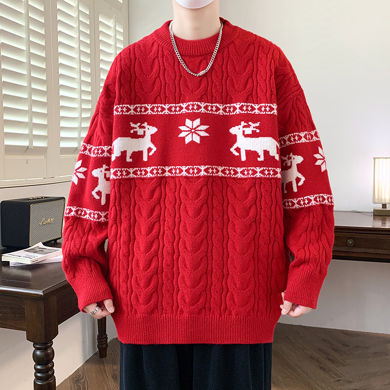 Thickened Casual Pullover Sweater with Jacquard Reindeer Pattern and Cable Knit Design — image 10