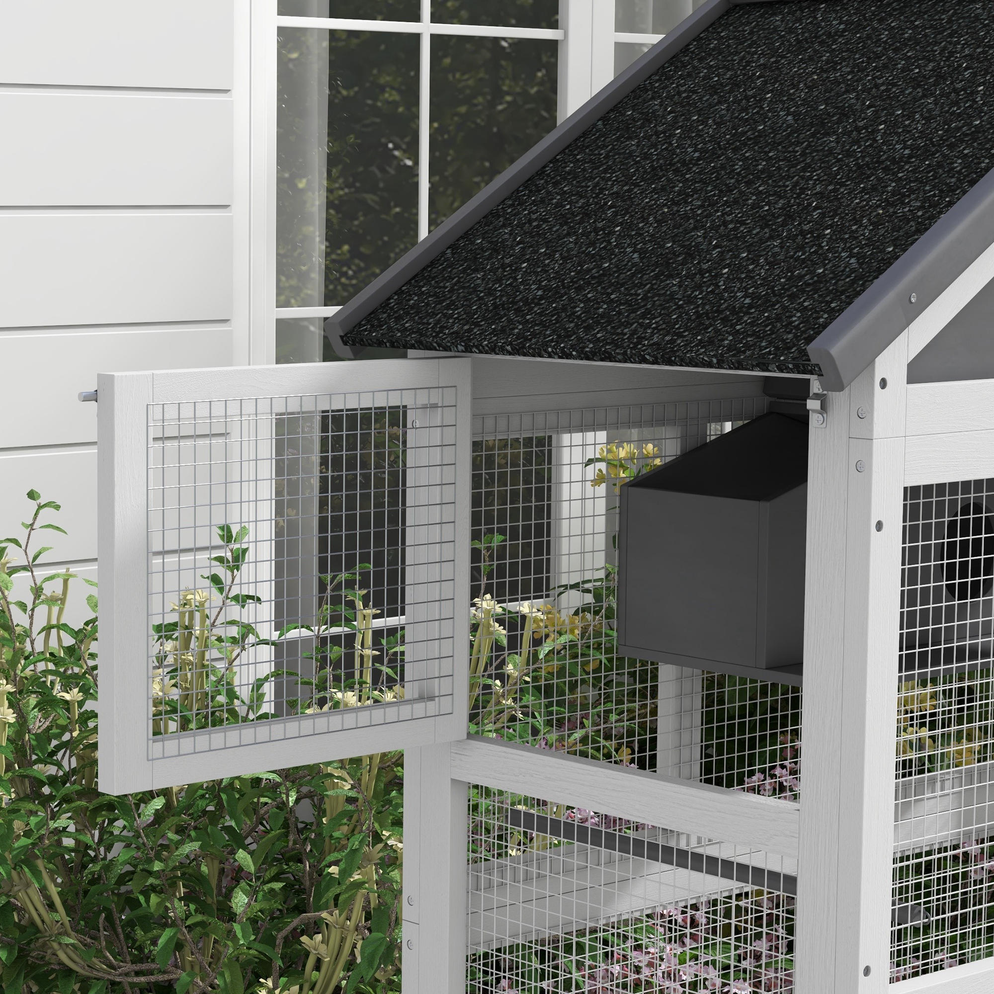 Casa de Aves en Madera con Trasladador, Casita para Pájaros, Escalera y Perchas para Pinzones, Canarios Grises — imagen 4
