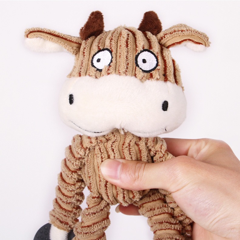Plush de mascotas alivia estrés, es resistente a mordiscos y dientes que trituran, produce sonido y es un juguete para perros que limpia los dientes y absorbe olores. Figura en forma de mono vaca — imagen 7