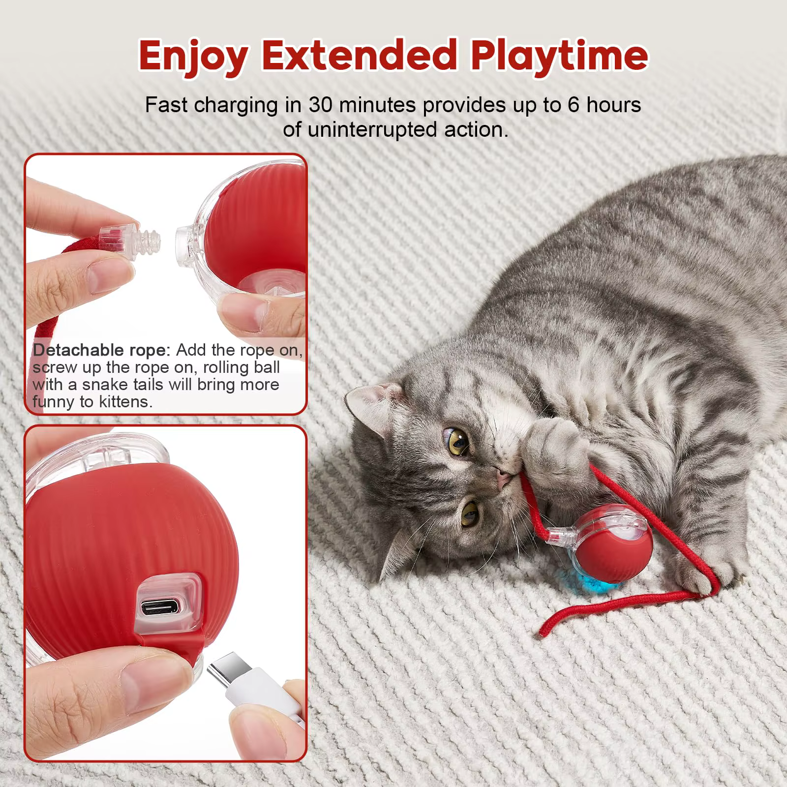 Interactive Dog Cat Toy Ball, Automatic Moving Bouncing Rolling, Pet Smart Chase Ball Rechargeable, Enrichment Toys — image 2