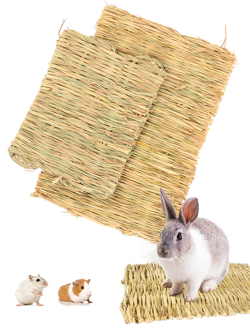 Rabbits Bunny Grass Mat Small Animal Woven Hay Mat Natural Straw Bedding Resting Cage Mat For Guinea Pig Chinchilla Hamster Rat — image 1