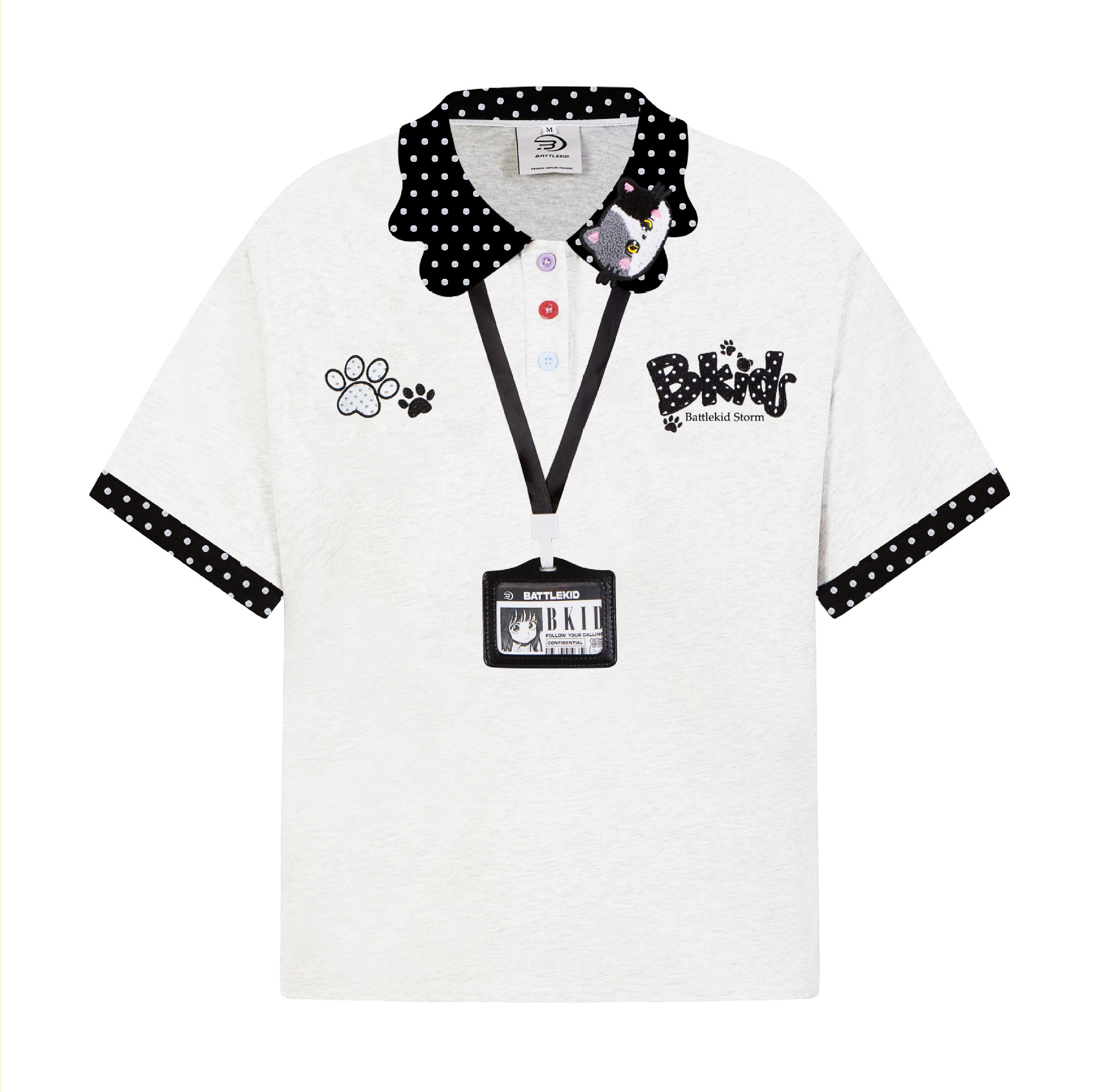 Camiseta de Polo con Dots Coloridos y Solapa de Gato de Dibujos para Mujer, Corte Relajado Corta Manga — imagen 1