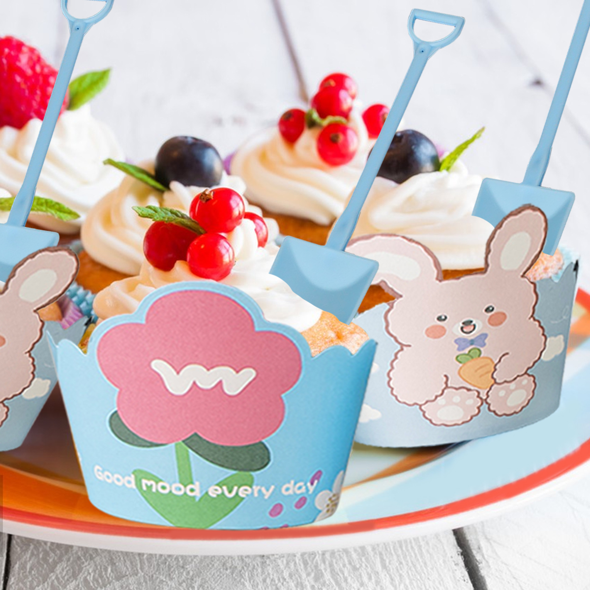 Cute Cupcake Liners Wrappers With Plastic Spoons Bunny Flower Pattern Paper Baking Cup Scalloped Edge Cupcake Muffin Cases For Easter Spring Birthday Wedding Holiday Party Supplies — image 9