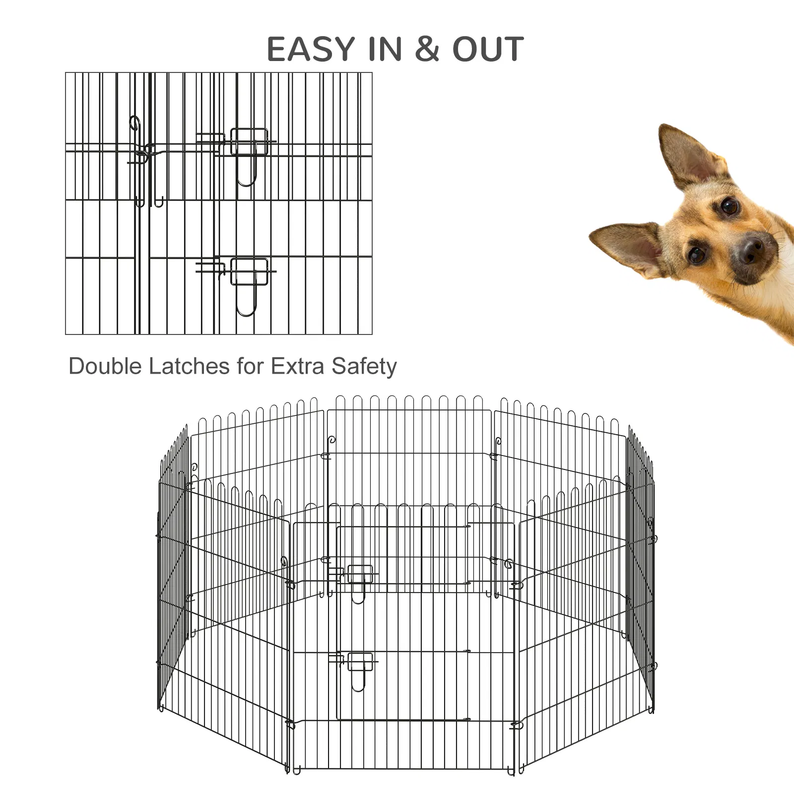 30inch 8-Panel Octagon Pet Exercise Playpen Crate Foldable Dog Cage Pen Puppy Kennel, Black — image 6