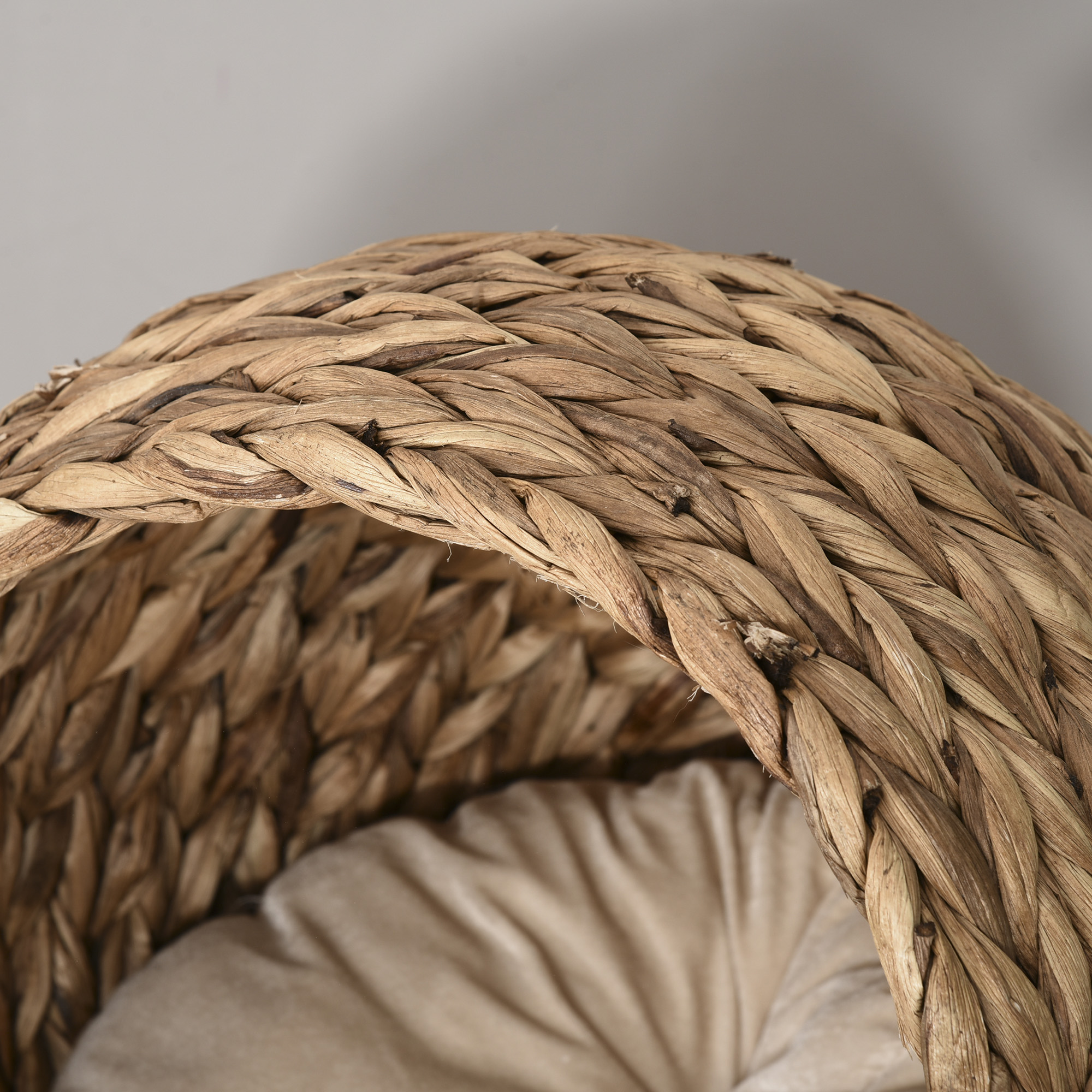 Cama para Gatos tejida a mano con forma de silla de huevo y cesta, casa elevada para gatos domésticos con base, 23.5" de alto, marrón claro — imagen 8