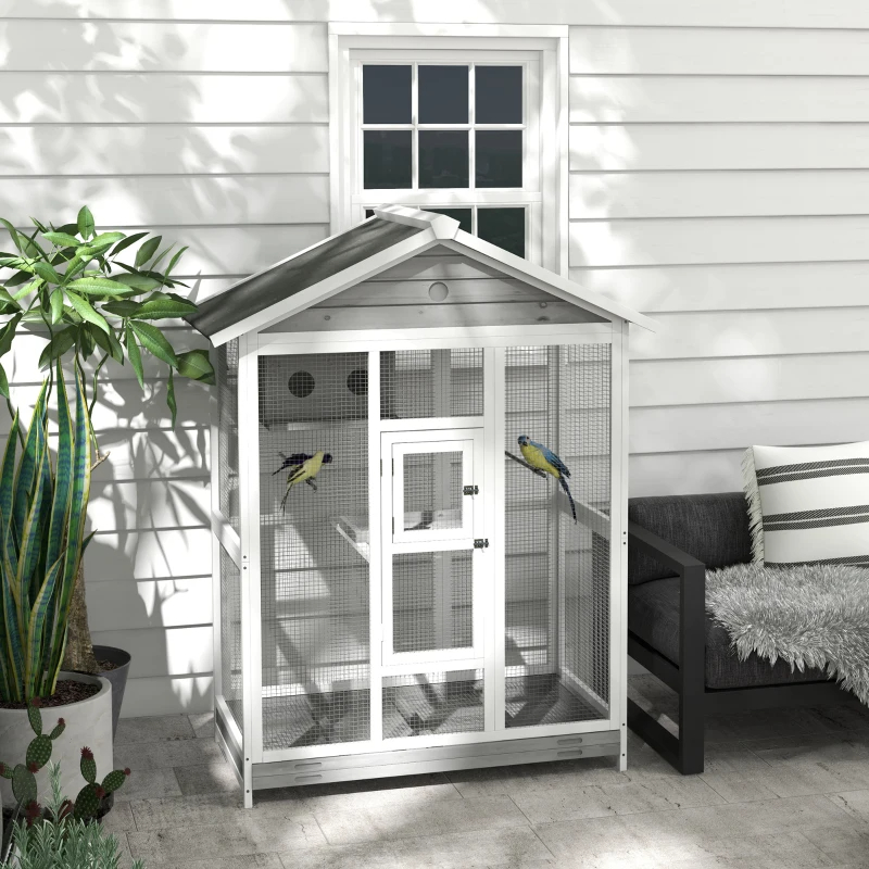 Wooden Bird Cage Aviary, Flight Cage With 4 Perches, Nest And Slide-Out Tray For Indoor Outdoor, GrayMultiple Packages Shipped. Please Pay Attention To The Dimensions And Weight In The Details — image 6